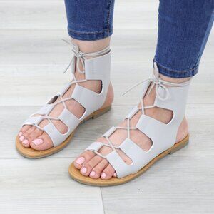 Gray Gladiator Laced-Up Bootie Style Flat Sandals